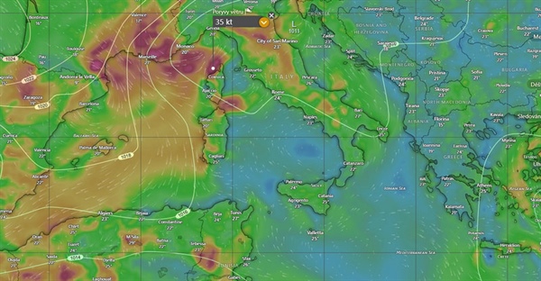 Nebezpečné počasí ve Středomoří 24h, 48h, 72h