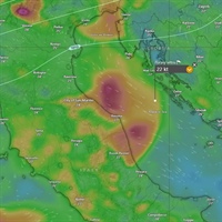 Poryvy dnes 2200 dle modelu ECMWF